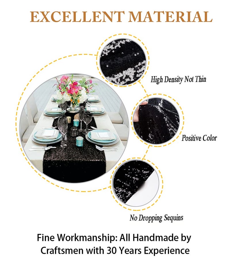 ShiDianYi 14" x 108" Black-Sequin Wedding Table Runner - Glitter, Halloween Decoration - Image 2